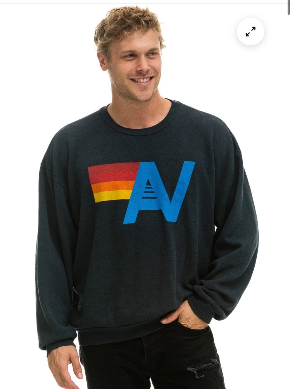 Aviator Nation Black Crewneck Sweatshirt with Rainbow 'A' Graphic